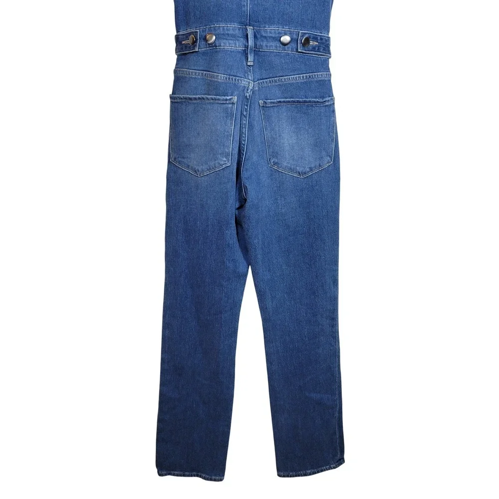 Frame Denim Sleeveless Button Front Jumpsuit XS Blue Jean Straight Leg